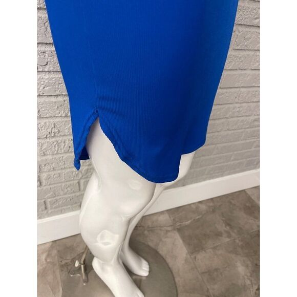 A’Gaci Blue Ribbed High Neck Hi-Low Bodycon Dress Size S - Picture 5 of 7